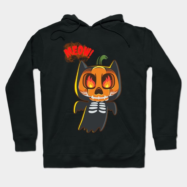 Halloween Scary Evil Cat Funny Pumpkin Head Hoodie by MAii Art&Design